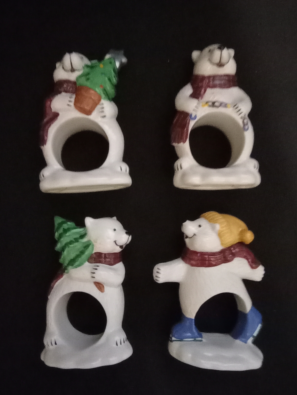 Pfaltzgraff Snow Bears Christmas Napkin Rings- Set Of 4